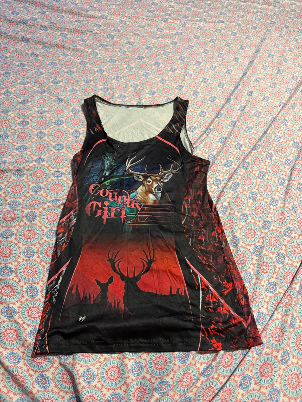 Country Girl Graphic Tank Top in Black and Red